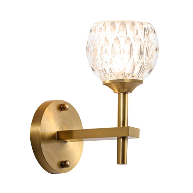 Black/Gold Finish Domed Wall Mount Light Modern Style 1/2-Bulb Clear Dimpled Glass Wall Light for Living Room