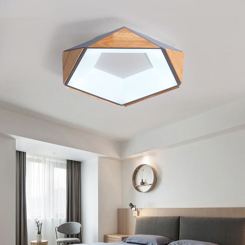 18"/21.5" W Pentagon LED Ceiling Lamp Kit Nordic Style Natural Wood Grey/White/Pink Flushmount in Warm/White Light