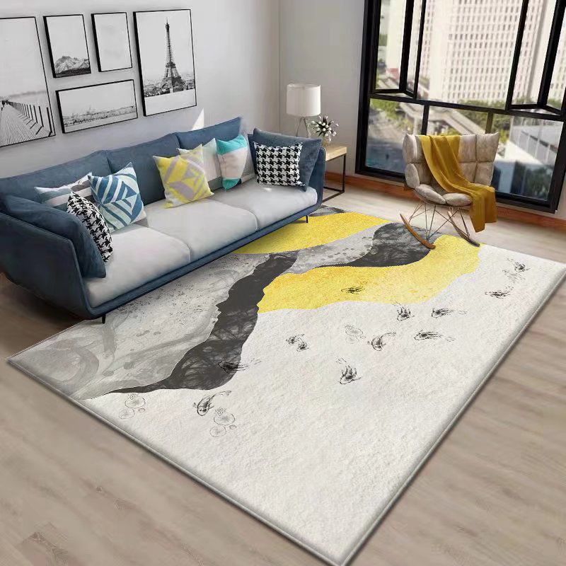 Color Block Rug Nordic Rug Polyester Stain Resistant Anti-Slip Rug for Room