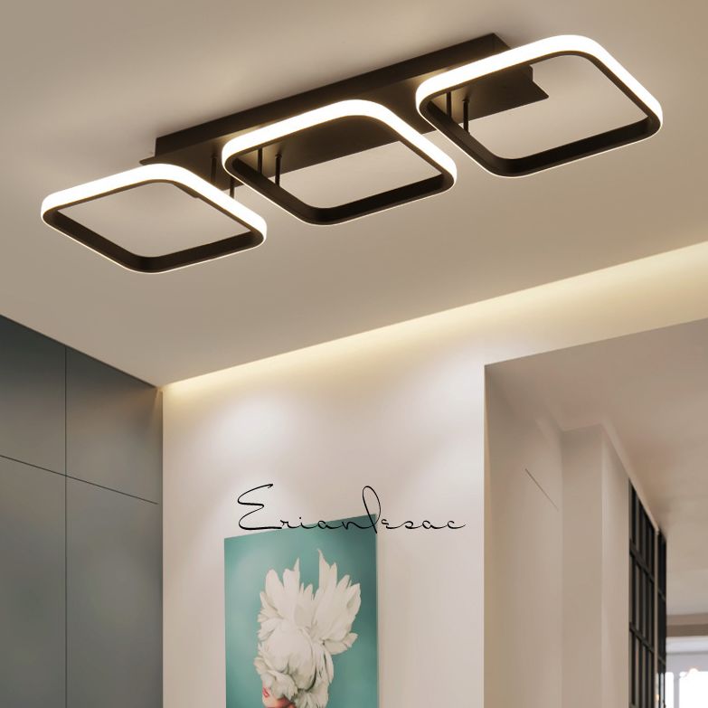 Plafonnier carré en aluminium, simplicité, lumière LED noire, Semi-affleurante pour hall d'entrée