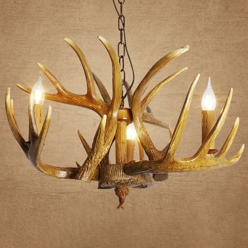 Resin Antler Shaped Suspension Lighting Rustic Living Room Chandelier Light Fixture