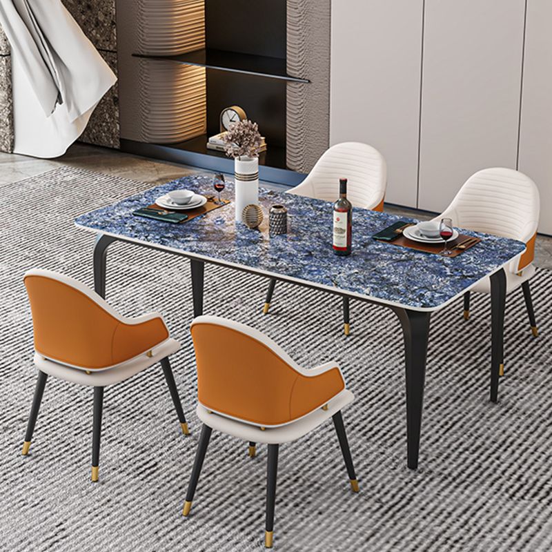 Black 4 Legs Dining Table Rectangle Industrial Dinette Table with Stone Top