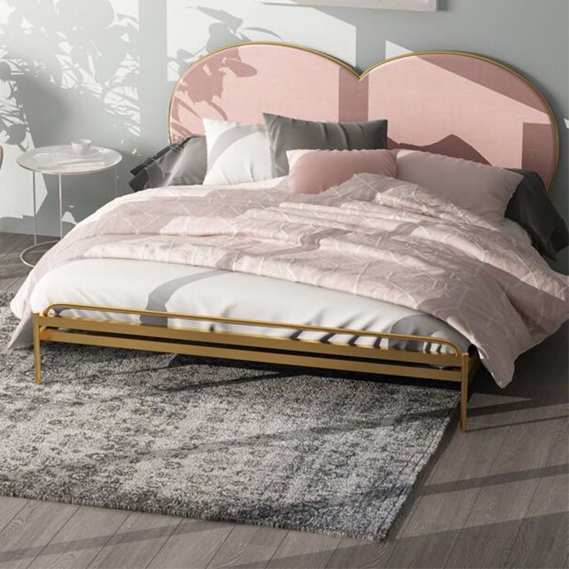 Metal Panel Bed,Heart Upholstered Headboard, 79 inch ,Chrome Color