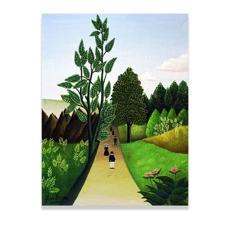Green Wooded Pathway Wall Art Scenery Kids Style Textured Canvas Print for Nursery