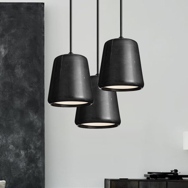 Salon à 1 tête en bas d'éclairage nordique blanc / noir de suspension de lampe à suspension avec une teinte en marbre de cloche