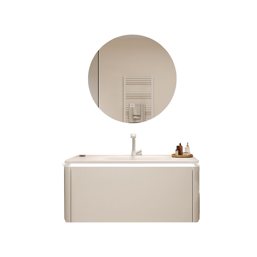 White Rectangular Vanity Single Sink Wall Mounted Wood Frame Bathroom Vanity with Mirror