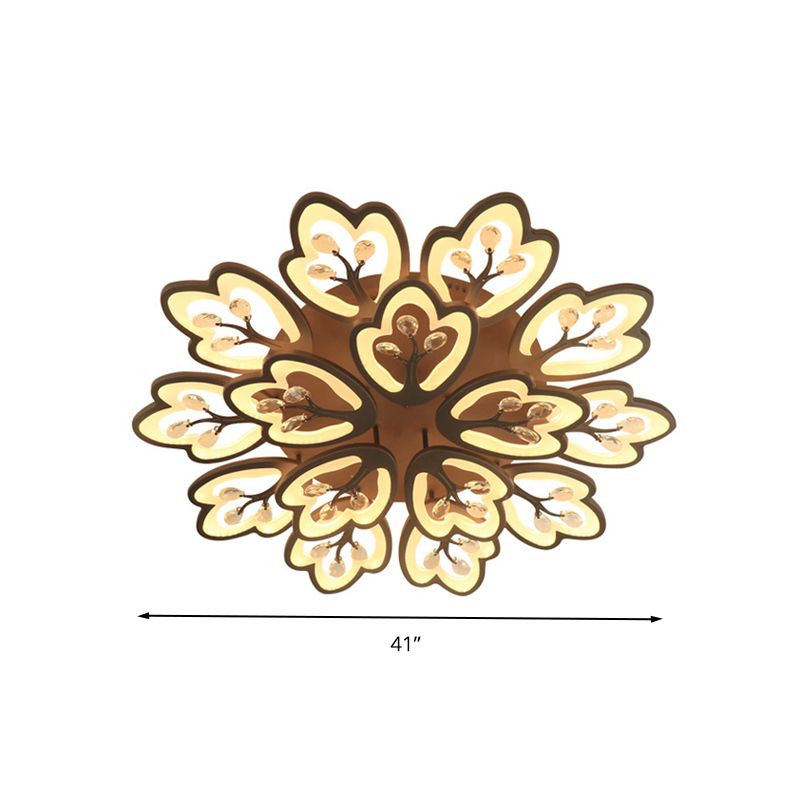 Café 12/15 lumières plafonnier style moderne acrylique floral plafonnier en chaud/blanc/3 couleurs de lumière, 37,5"/41" de large