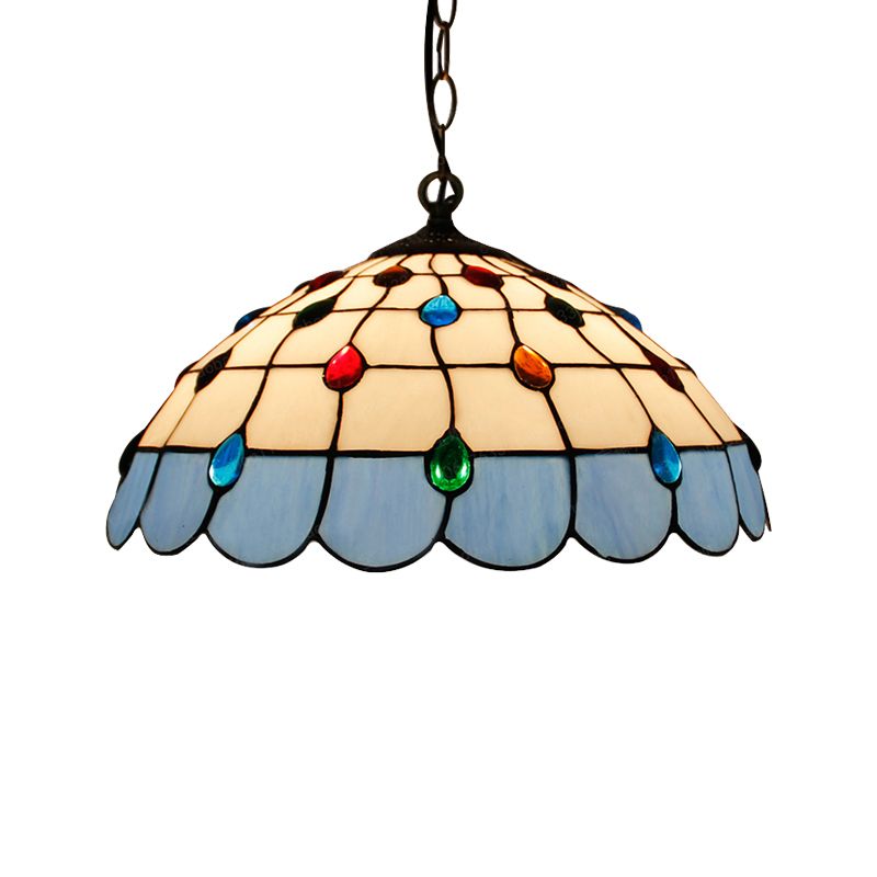 Single Head Dome Hanging Pendant Tiffany Pink/Light Blue/Green Hand Rolled Art Glass Ceiling Light for Bedroom