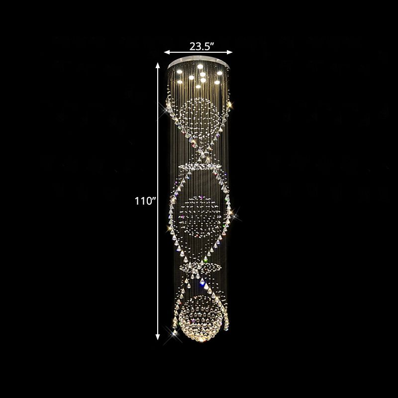 Twirling Waterfall Crystal LED Drop Lamp Modern 9 Bulbs Living Room Multi Pendant Light