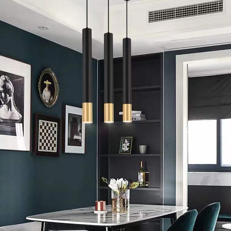 Cylinder Island Lights Modern Pendant Light Metal Island Ceiling Light in Gold and Black