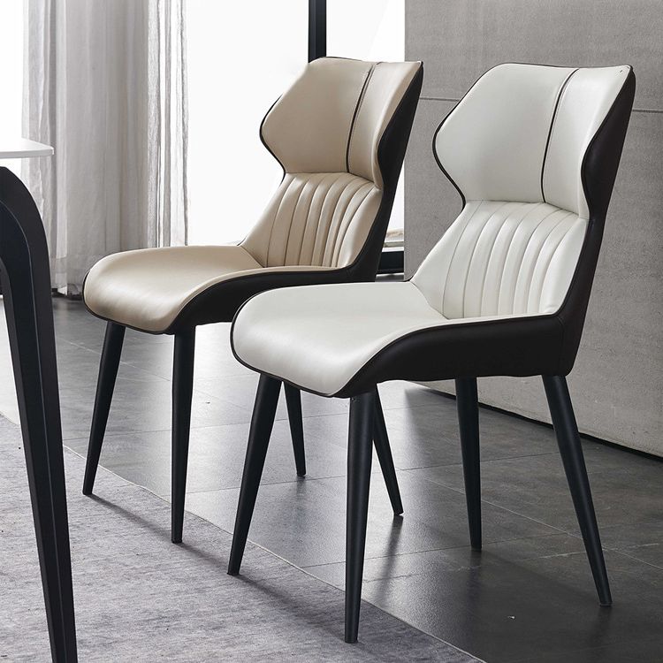 Contemporary Arm Dining Chairs Leather Curved Parsons Chair for Brasserie