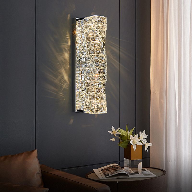 Crystal Wall Mounted Fixture LED Post Modern Wall Light in Chrome & Clear