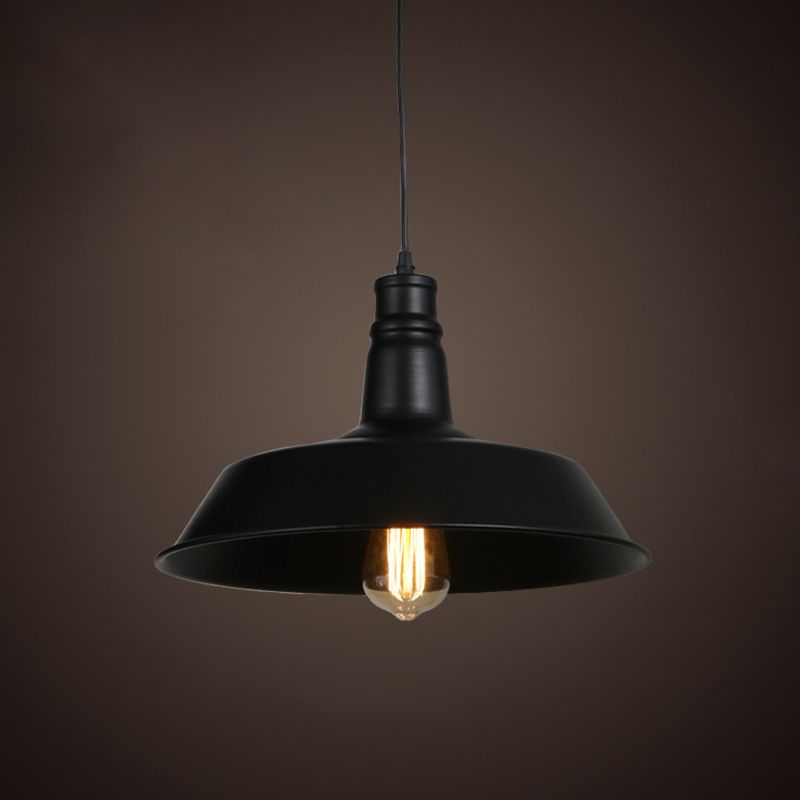 1-Light Bowl/Cage/Barn Pendant Lamp Industrial-Style Black Iron Suspension Lighting for Restaurant