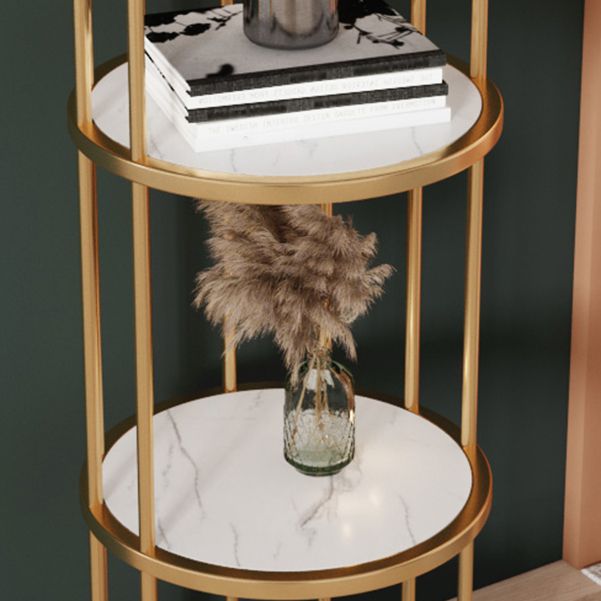 Urban Vertical Corner Bookshelf Iron Frame White Manufactured Wood Shelf Bookcase