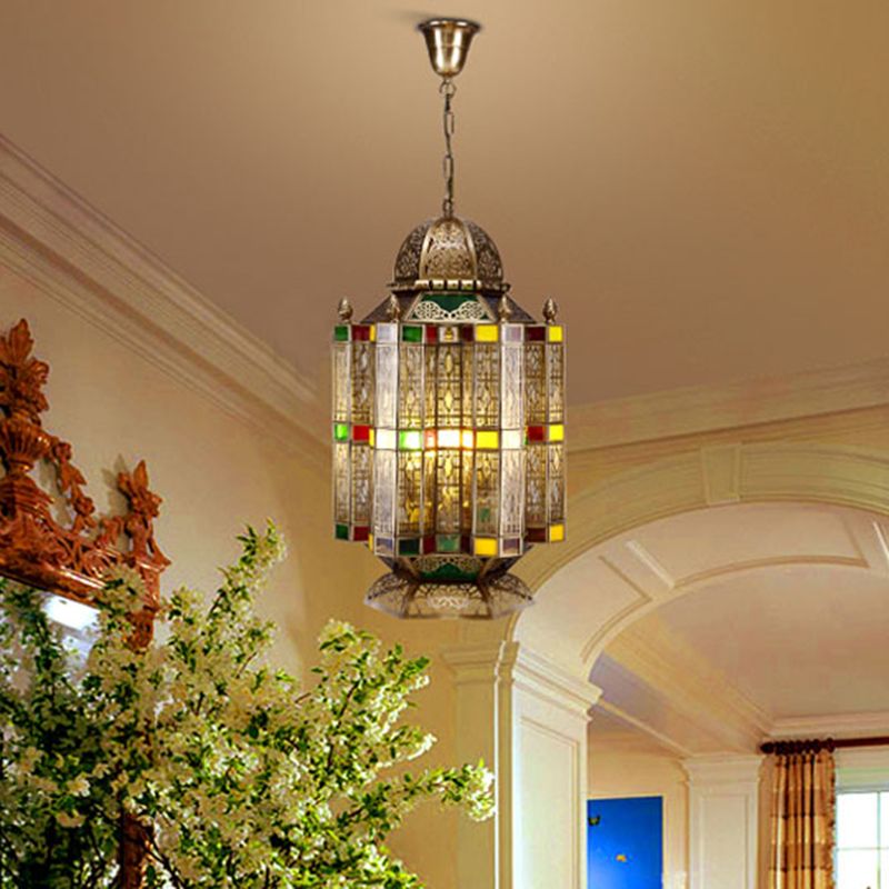 4 Bulbs Metallic Pendant Chandelier Rustic Brass Lantern Shade Dining Room Pendulum Light