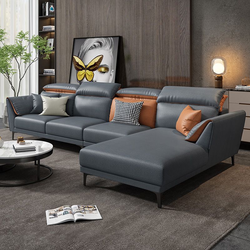 Contemporary Faux Leather Sectional with Pillow Back for 4 People