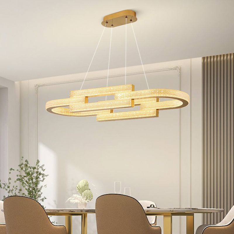 LED Gold Kitchen Island Pendant Oval Metal & Acrylic Ceiling Lighting Fixture