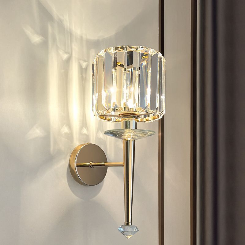 1-Light Sconce Light Fixture Modern Style Conical Clear Crystal Wall Mounted Lights in Gold