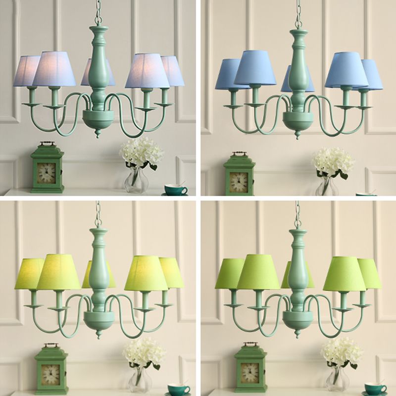 Modern Style Green Ceiling Chandelier Swooping Arm Metal 5-Lights Pendant Lighting Fixtures
