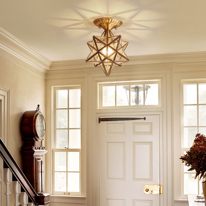 Glass Gold Ceiling Mounted Light Star Shape Vintage Style Ceiling Flush Mount