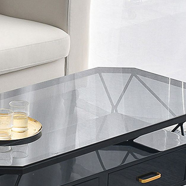 Modern Frame Coffee Cocktail Table Rectangular Glass Top Cocktail Table with Drawer