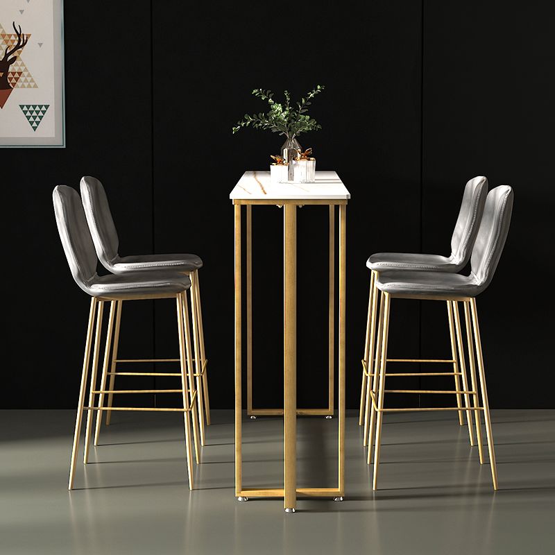 Stone Top Bar Stool Table Glam Style Pub Table with Metal Leg