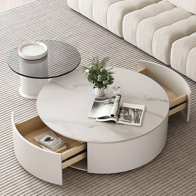 Slate Top Coffee Table Set Frame Cocktail Table with 2 Storage Drawers