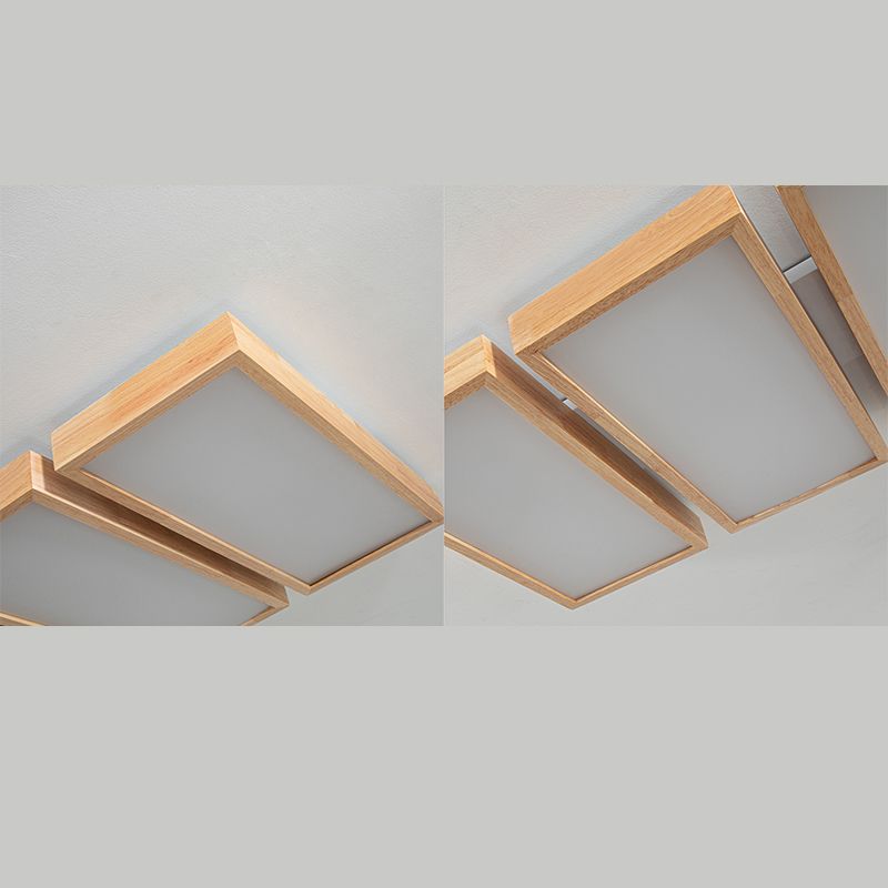 Rectangular Wooden LED Flush Mount in Modern Concise Style Acrylic Indoor Ceiling Light in Log Color