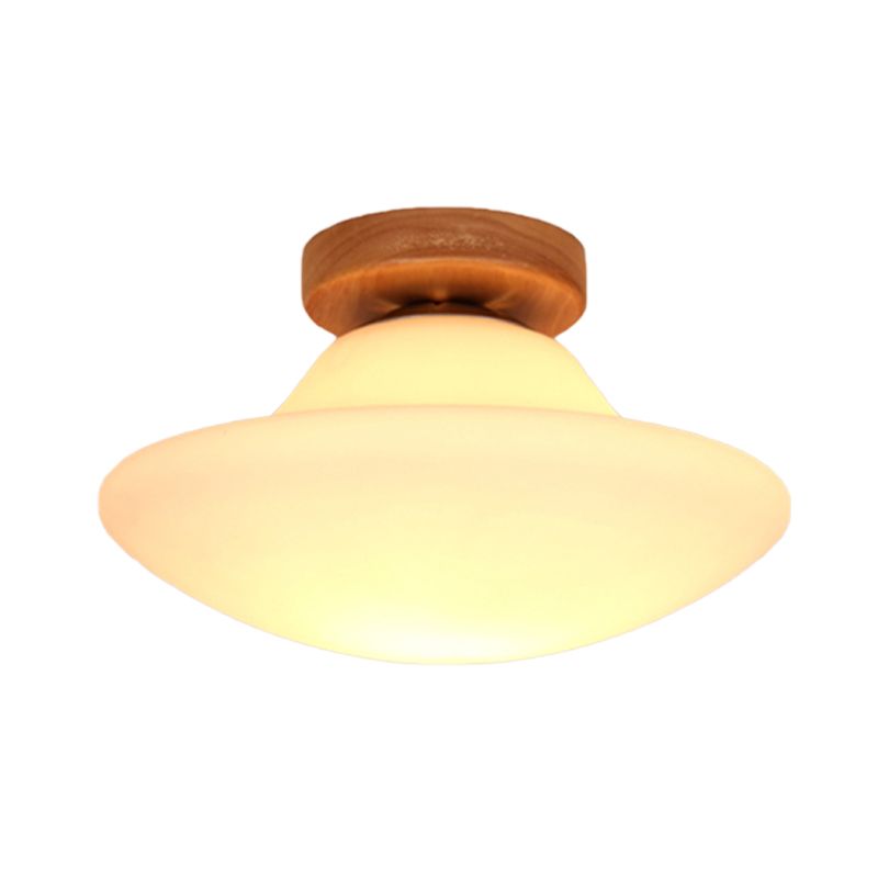 Modern Mushroom Flush Mount Lighting Milk White Glass 1 Head Corridor Flushmount in Gold
