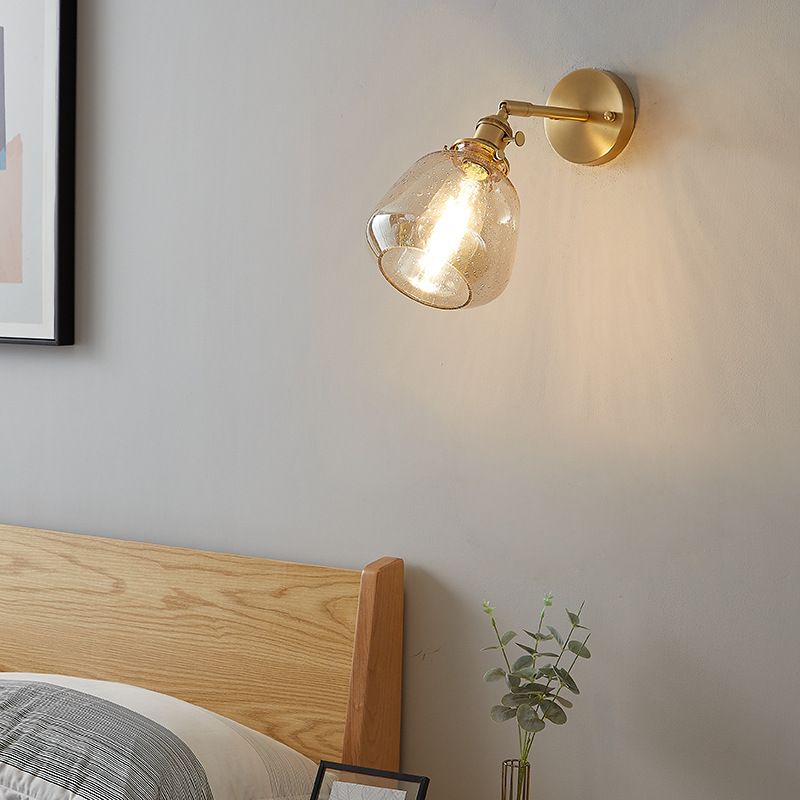 Nordic Style Brass Wall Light Bowl Shape Wall Sconce with Glass for Bedroom