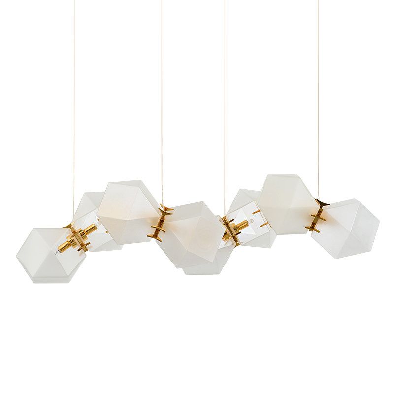 Frosted White Glass Honeycomb Island Lamp Modern Style 2/4/8-Light Brass Ceiling Hang Light for Living Room