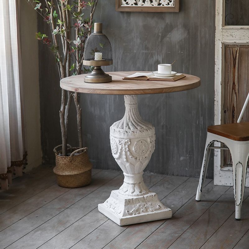 Rustic Style Side End Table Pedestal Distressed Round Sofa Side Accent Table
