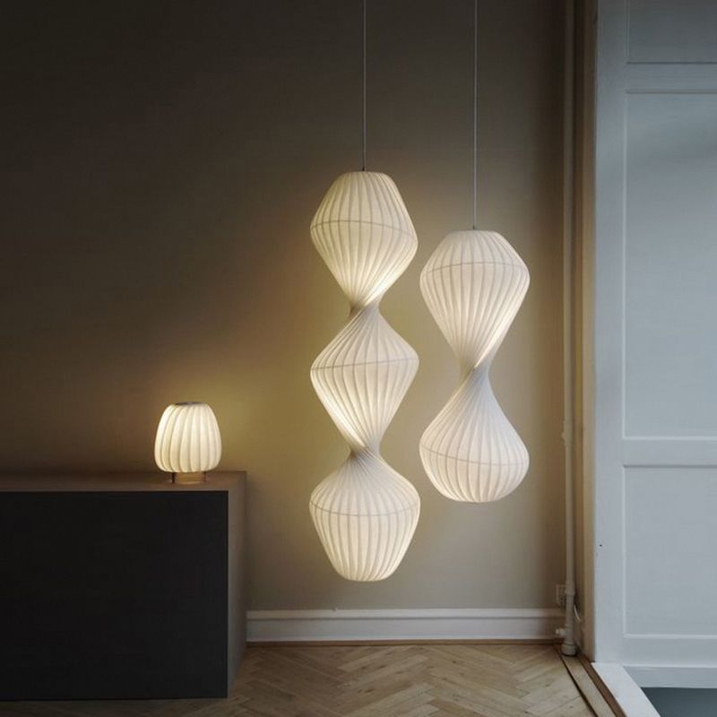 Contemporary Simplicity Designer Pendant Lamp 15.7" Wide Twisted Shaped Silkworm Hanging Light in White