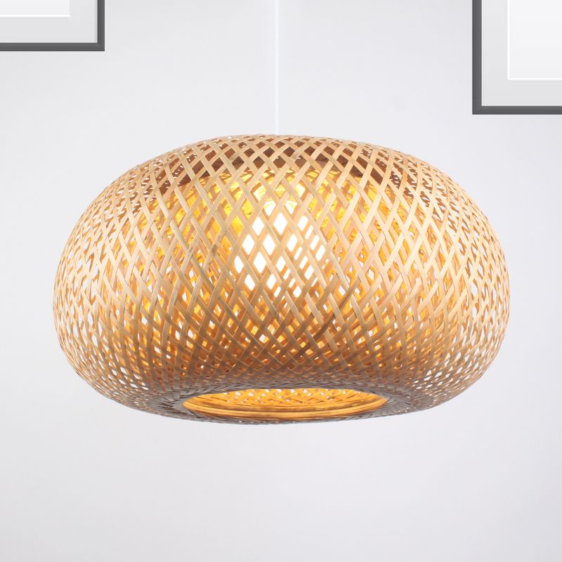 Bamboo Donut Suspension Pendant Contemporain 1 Head Wood Plafond plafond Light