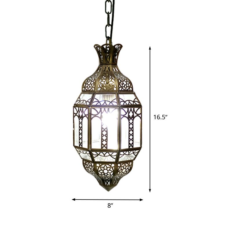 Lantern Metal Hanging Light Kit Antiqued 1-Head Living Room Pendant Ceiling Lamp in Brass