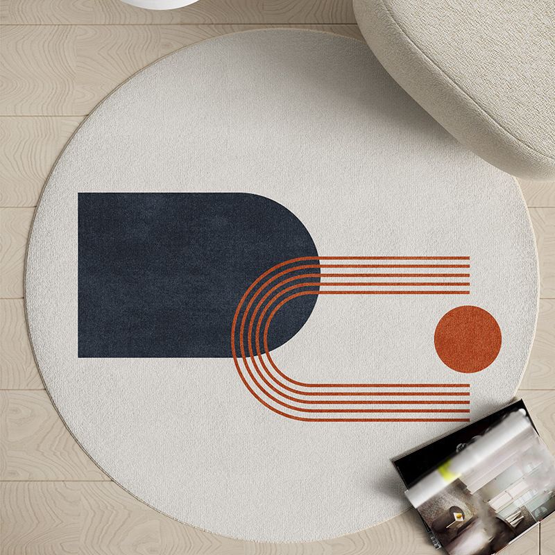 Beige Circle Carpet Polyester Simple Carpet Stain Resistant Carpet for Living Room