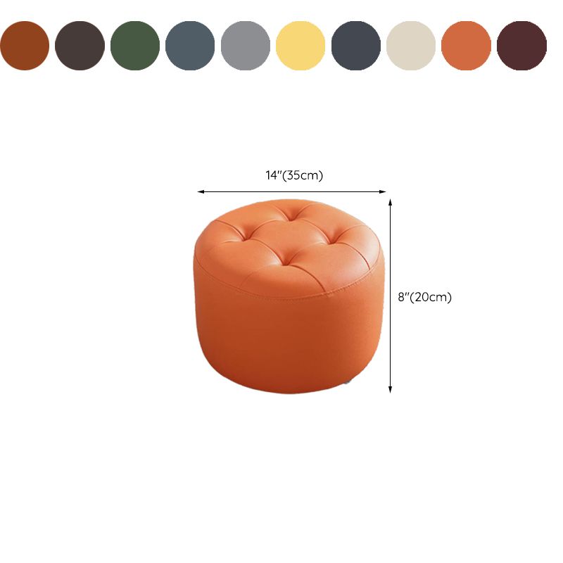 Mid-Century Modern Pouf Ottoman Genuine Leather Upholstered Tufted Cylinder Shape Ottoman