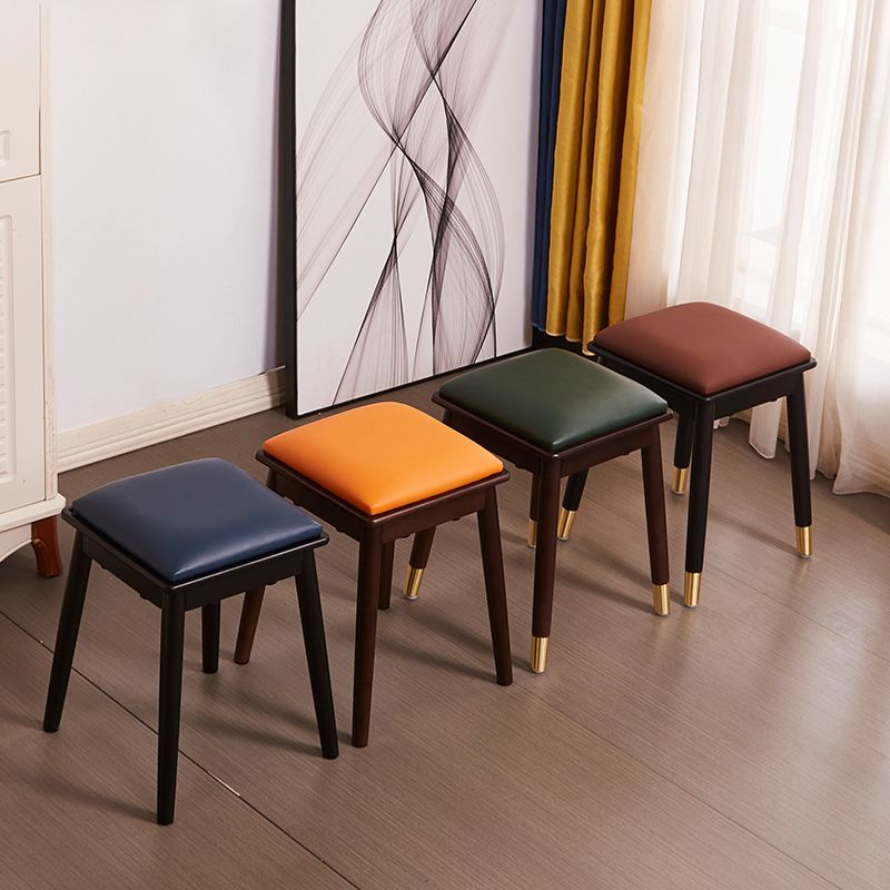 Glam Pouf Ottoman Faux Leather Upholstered Solid Wood Frame Square Ottoman