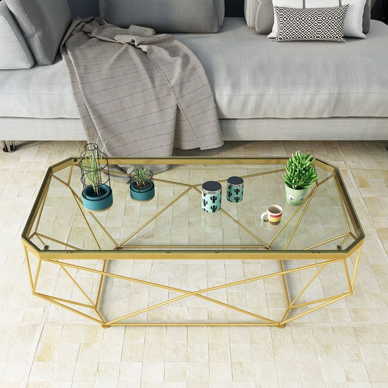 Modern Style Glass Top Coffee Table Iron Frame Cocktail Table