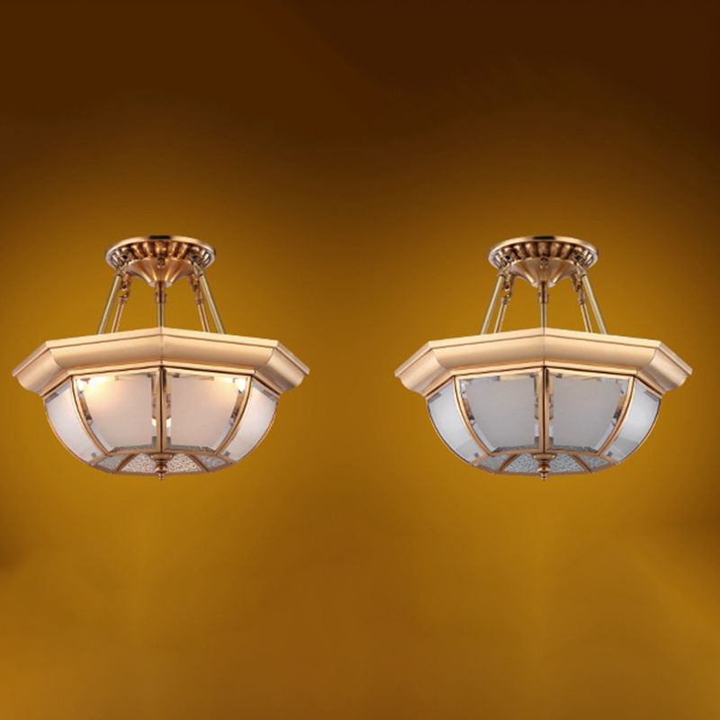 Minimalist Bowl-Shaped Close to Ceiling Lighting Glass Ceiling Mounted Light in Brass