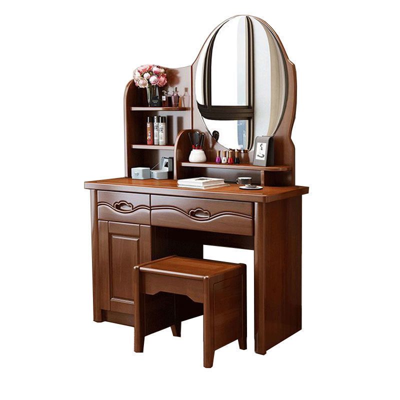 Modern Vanity Table and Stool Set Solid Wood Vanity Desk for Bedroom