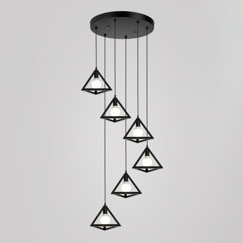 Geometric Cage Staircase Multi Ceiling Lighting Metallic Suspension Light Fixture