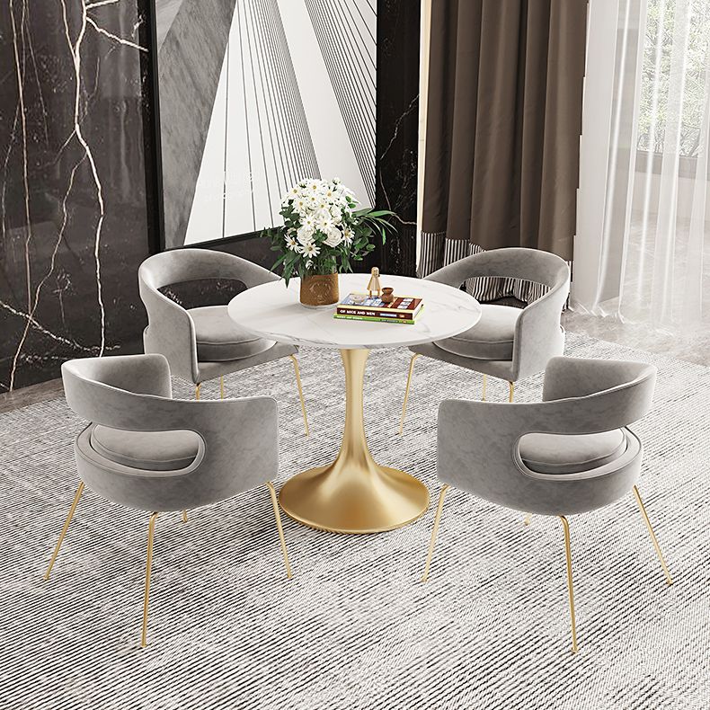 Round Tulip Base Glam Dining Table White Fixed Table of Sintered Stone