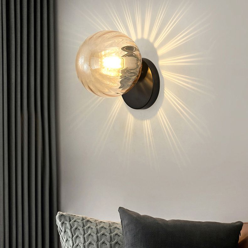 Globe Shade 1 - Light Wall Lighting Fixture in Black / Gold Iron & Glass Wall Fixture