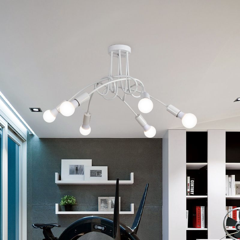 Iluminación de montaje semiempotrado trenzado negro/dorado con bombilla abierta, lámpara de techo de cocina de metal industrial de 3/5/6 luces