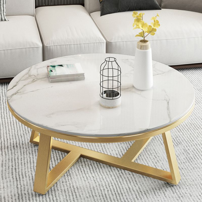 Glam Metal Cross Legs Coffee Table Slate Top Round Coffee Table