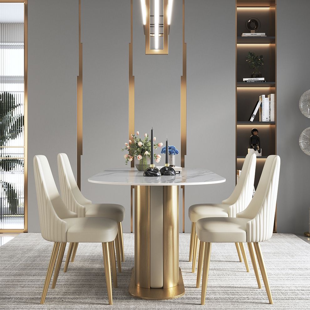 Silla sin brazos de comedor de cuero sintético Glam, silla de comedor de metal para uso doméstico