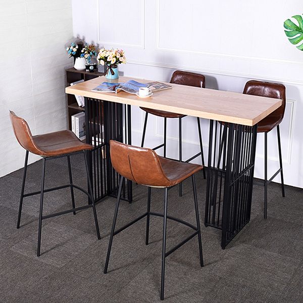 Industrial Rectangle Bistro Table Double Pedestal Solid Wood Bar Height Table in Brown