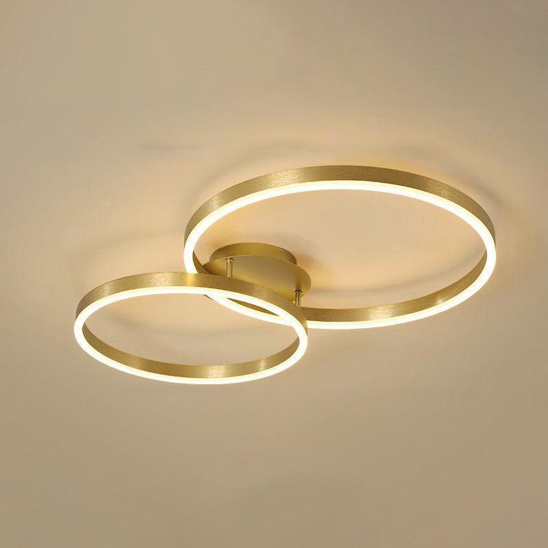 Gold Halo LED Ceiling Lighting Minimalist Aluminum Semi Flush Light Fixture for Bedroom