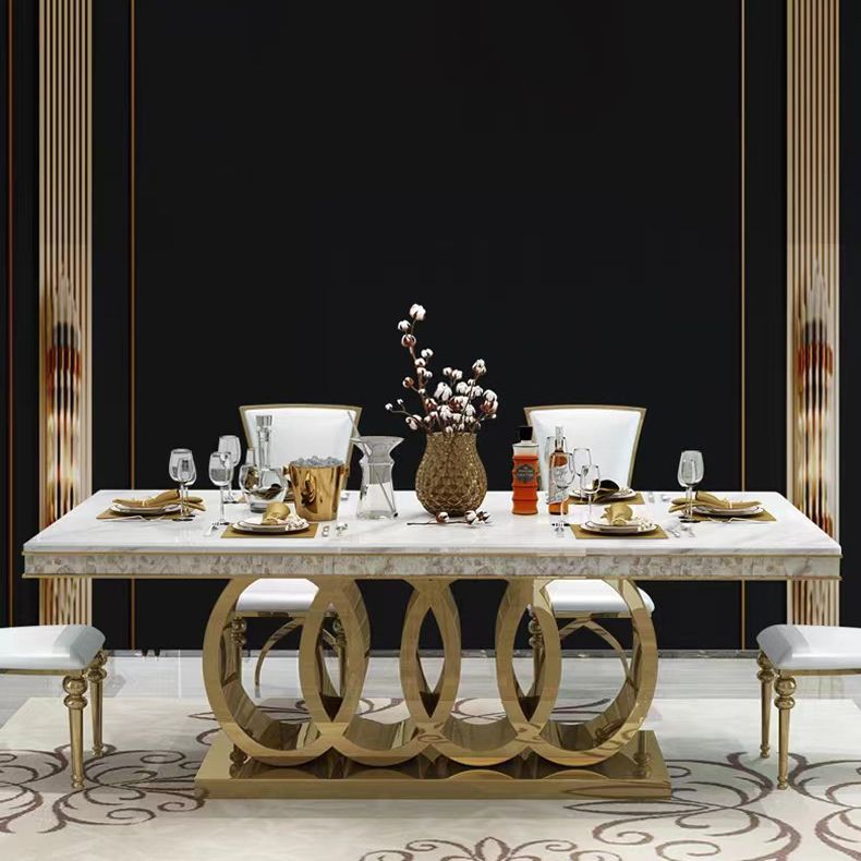 Glam Style Dining Faux Marble Table Dining Rectangle Table for Home